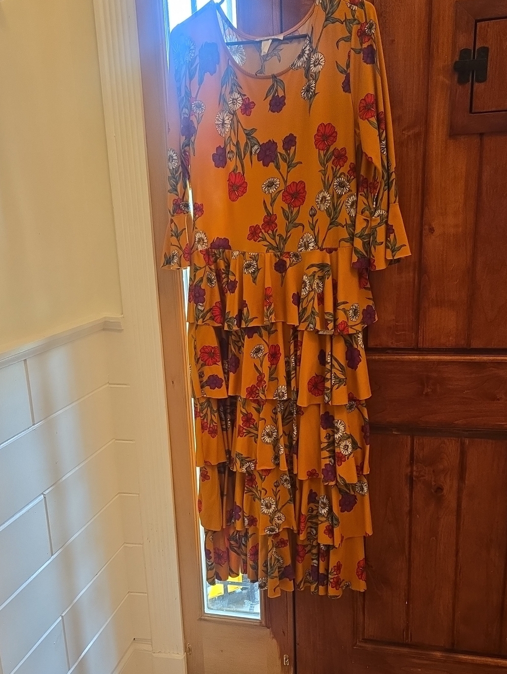 Avita Mustard Floral Scoop Neck Dress